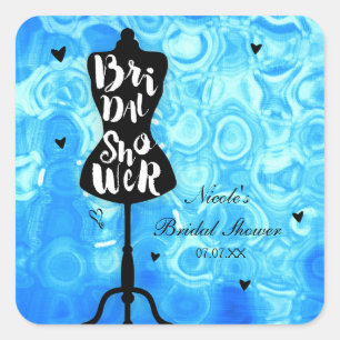 Mannequin Stand Vintage Retro Blue Bridal Shower Square Sticker