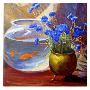 Mannheim - Goldfish Bowl and Flowers Ceramic Tile