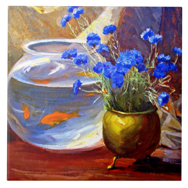 Mannheim - Goldfish Bowl and Flowers Ceramic Tile (Front)