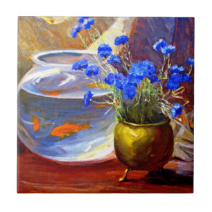Mannheim - Goldfish Bowl and Flowers Ceramic Tile
