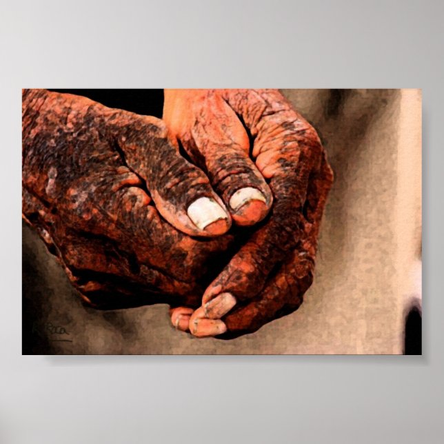 Manos envejecidas Original Indian Ink Atwork  Impr Poster (Front)