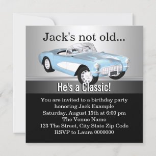 Mans Antique Car Birthday Party Invitation