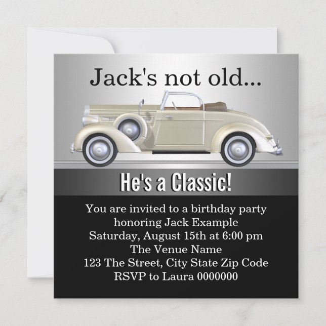 Mans Antique Car Birthday Party Invitation (Front)