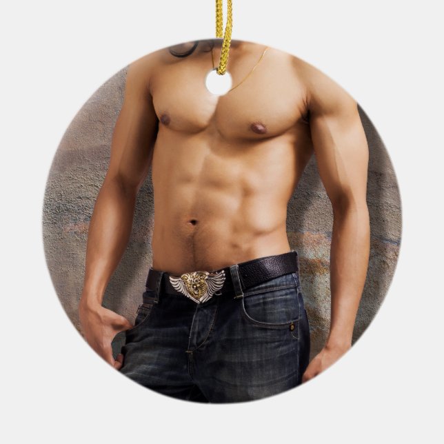 Man's Bare Chest Photograph Ceramic Tree Decoration (Front)