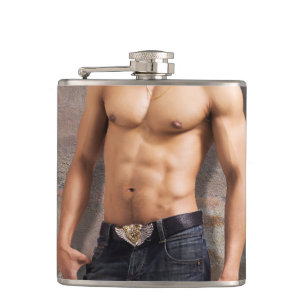 Man's Bare Chest Photograph Hip Flask