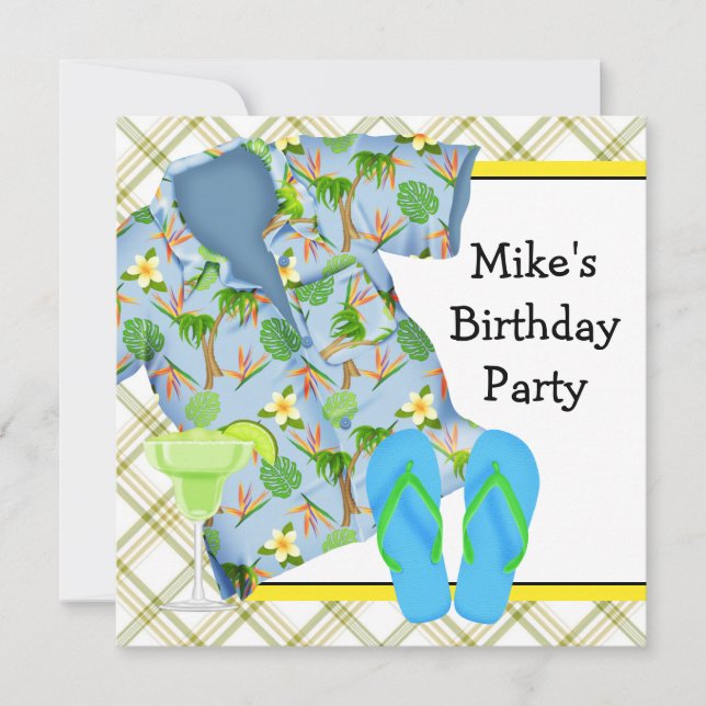 Mans BBQ Margarita Beach Birthday Party Invitation (Front)