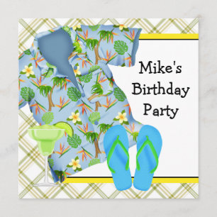 Mans BBQ Margarita Beach Birthday Party Invitation