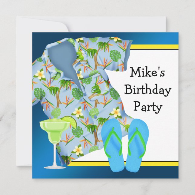 Mans BBQ Margarita Beach Birthday Party Invitation (Front)