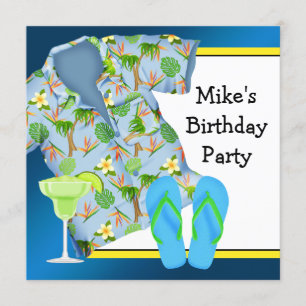 Mans BBQ Margarita Beach Birthday Party Invitation