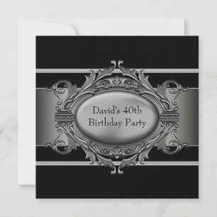 Mans Black 40th Birthday Party Invitations