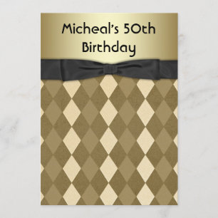 Mans Black and Gold Birthday Party Invitation