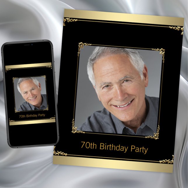 Mans Black and Gold Birthday Party Invitation (Mans black gold any birthday party invitation. Instant download and printed invitations available.)