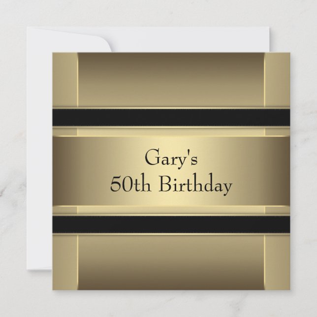Mans Black Gold 50th Birthday Party Invitation (Front)