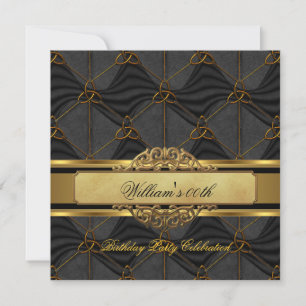 Mans Black Gold Birthday Party Mens Invitation