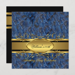 Mans Blue Black Gold Birthday Party Men's 2 Invitation