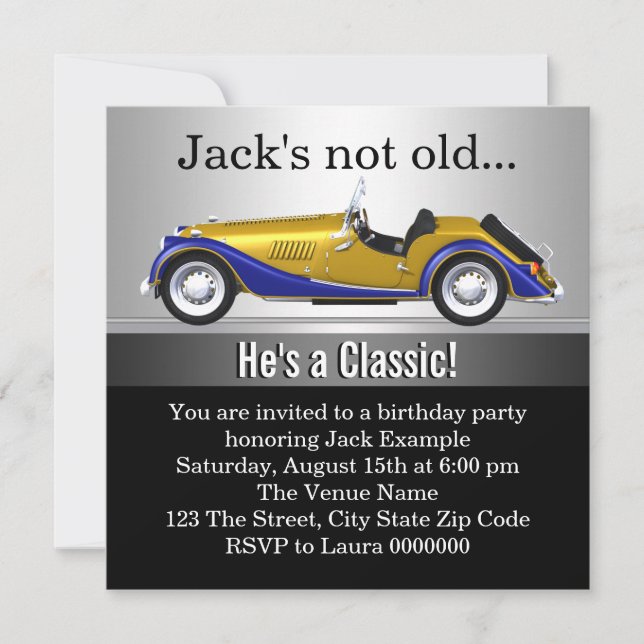 Mans Classic Car Birthday Party Invitation (Front)