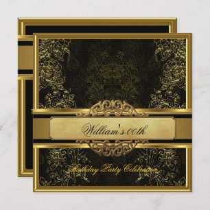 Mans Elegant Black Gold Birthday Party Mens Invitation