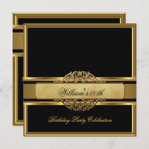 Mans Elegant Black Gold Birthday Party Mens Invitation