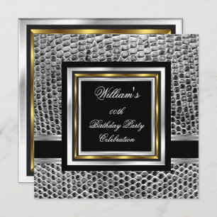 Mans Elegant Black Gold Silver Birthday Party Mens Invitation