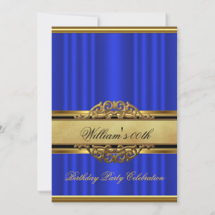 Mans Elegant Blue Gold Birthday Party Mens Invitation
