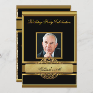 Mans Elegant Gold Birthday Party Mens Photo 2 Invitation