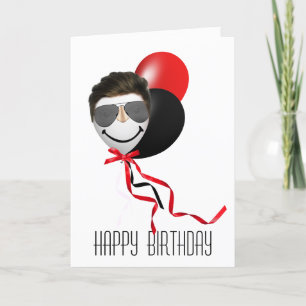 Man's Face on Birthday Balloon Card