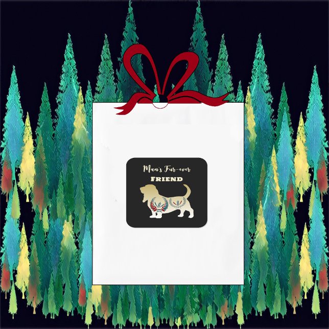 Mans Forever Friend Gold Dog Folk Art Decorative  Square Sticker (Mans Forever Friend Gold Dog Folk Art Decorative Square Sticker)