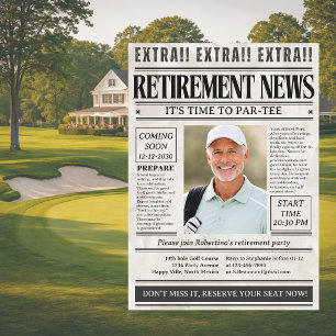 Man's Funny Golf Newspaper Photo Retirement Party Invitation