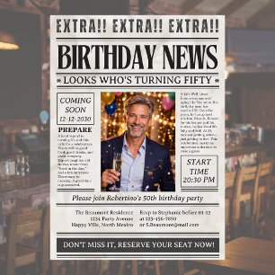 Man's Funny Newspaper Photo 50th Birthday Invitation