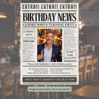 Man's Funny Newspaper Photo 50th Birthday 