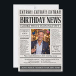 Man's Funny Newspaper Photo 50th Birthday  Invitation<br><div class="desc">This 50th birthday party invitation is designed like a classic newspaper for a unique and playful look. It includes eye-catching headlines such as “Birthday News” and “Look Who’s Turning Fifty”, plus a photo area that can be replaced with your own image. The layout includes clear sections for party details and...</div>