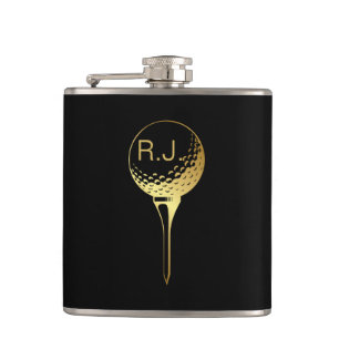 Man's Golf Monogram Black and Gold Flask