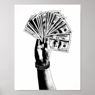 Mans hand Holding 100 dollar Bills money art  Poster