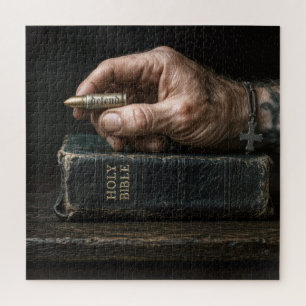 Man's Hand Holding a Bullet Jigsaw Puzzle