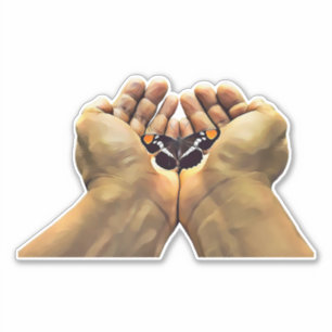 mans hand holding butterfly digital nature art