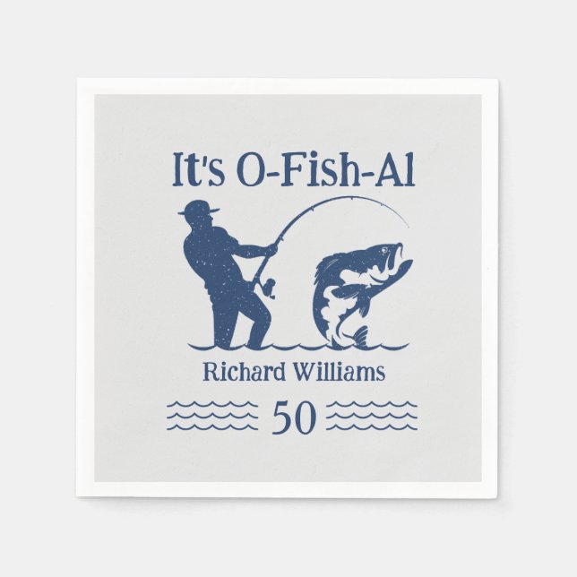 Man's It's Ofishal Fisherman 50th Birthday Party Napkin (Front)