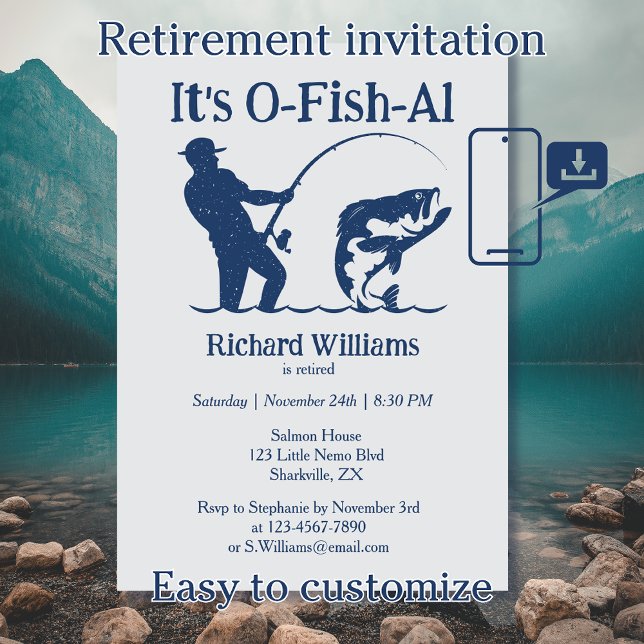 Man's It's Ofishal Fisherman Retirement Party Invitation (Creator Uploaded)