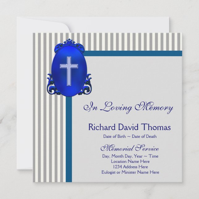 Mans Navy Blue Grey In Loving Memory Memorial Announcement (Front)