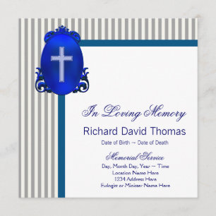 Mans Navy Blue Grey In Loving Memory Memorial Invitation