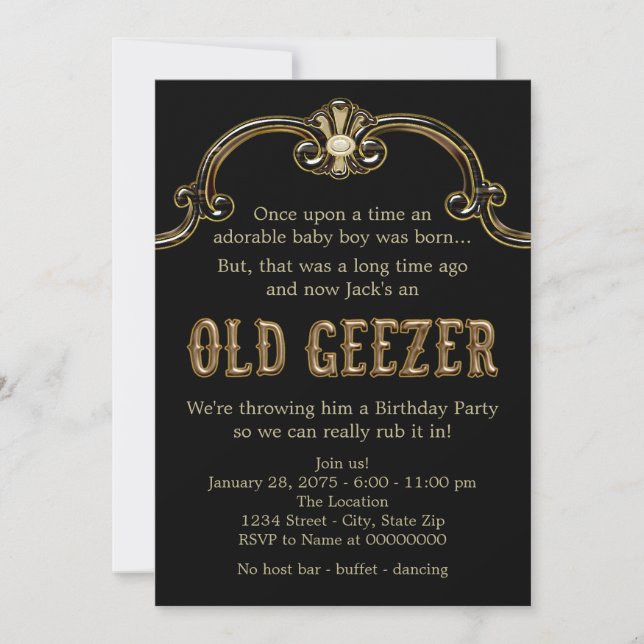 Mans Old Geezer Birthday Party Invitation (Front)