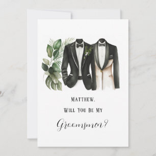 Man's Suit and Floral Will You Be My Groomsmen Invitation