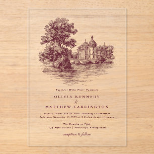 Mansion Venue Old Money Aesthetic Burgund Wedding  Acrylic Invitations