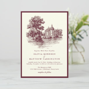Mansion Venue Old Money Aesthetic Burgund Wedding  Invitation