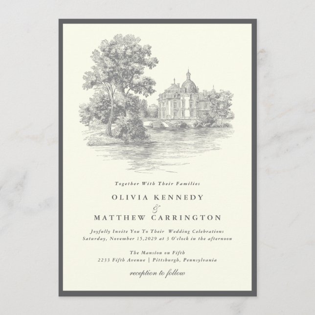 Mansion Venue Old Money Aesthetic Ivory Wedding  Invitation (Front)