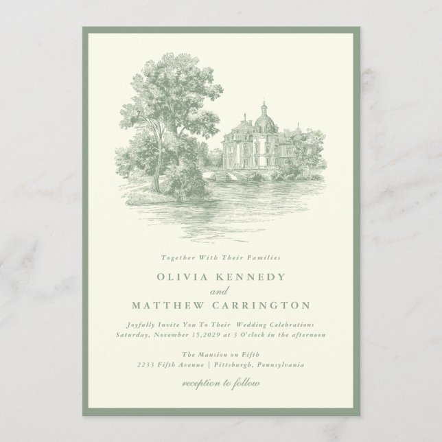 Mansion Venue Old Money Aesthetic Ivory Wedding  Invitation (Front)