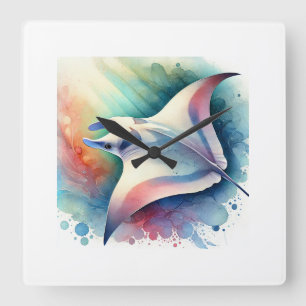 Manta Ray 031024AREF134 - Watercolor Square Wall Clock