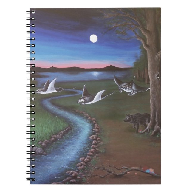 Manta ray flying through landscape notebook (Front)
