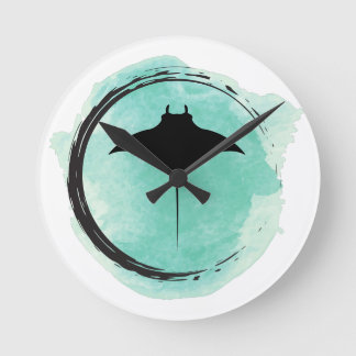 Manta Ray on Turquoise water colour Round Clock