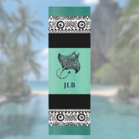 Manta Ray Polynesian Pattern Teal Green Monogram 