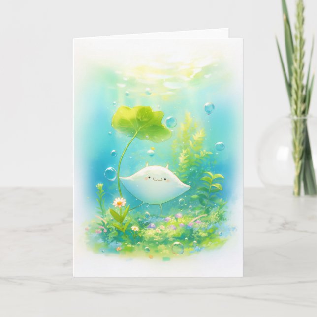Manta Ray Resting Beneath a Lily Pad Card (Front)